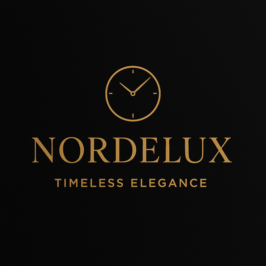 Nordelux logo with a clock design on a black background