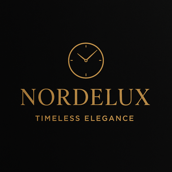 Nordelux logo with a clock design on a black background
